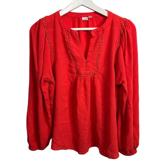 Gap Top Womens Small Shirt Blouse Long Sleeve Red Peasant Boho Casual Fall Work - Picture 1 of 16